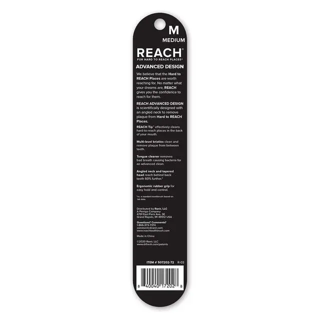 Alt view image 2 of 6 - Advanced Design Medium Bristle Toothbrush with Cap, 1 Count | Angled neck, Reach Tip, Multi-level bristles, Contoured handle, Tongue scraper