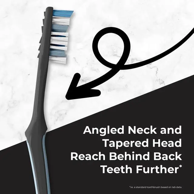 Alt view image 3 of 6 - Advanced Design Medium Bristle Toothbrush with Cap, 1 Count | Angled neck, Reach Tip, Multi-level bristles, Contoured handle, Tongue scraper