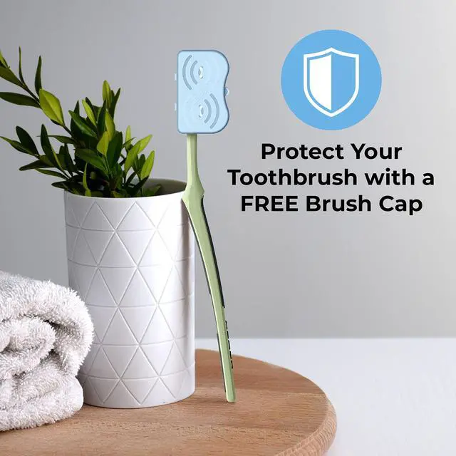 Alt view image 5 of 6 - Advanced Design Medium Bristle Toothbrush with Cap, 1 Count | Angled neck, Reach Tip, Multi-level bristles, Contoured handle, Tongue scraper