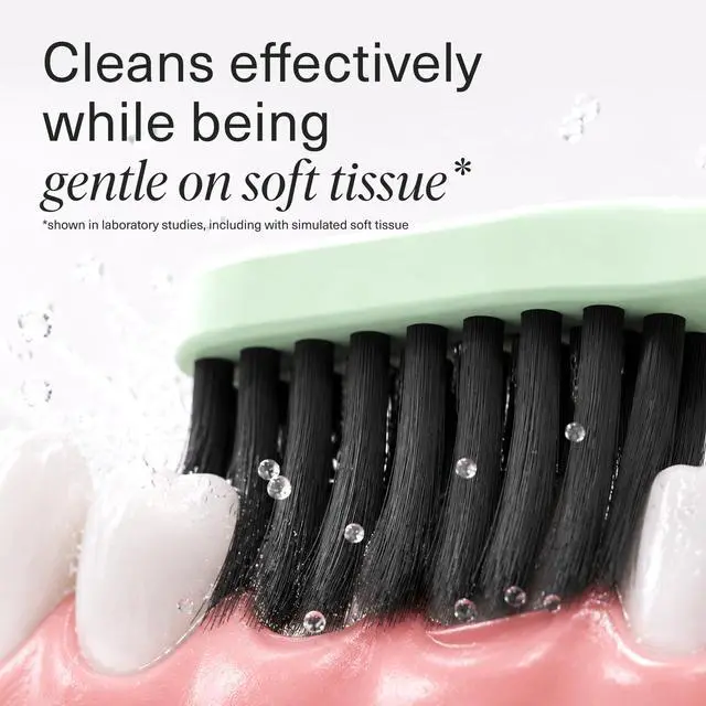 Alt view image 3 of 7 - Classic Soft Bristle Manual Toothbrush - Activated Charcoal | Tapered Bristles for Sensitive Gums - BPA-Free Adult and Kids Care - Travel Cap Included - Bioplastic Handle - White, 1Pk