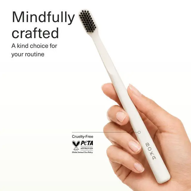 Alt view image 4 of 7 - Classic Soft Bristle Manual Toothbrush - Activated Charcoal | Tapered Bristles for Sensitive Gums - BPA-Free Adult and Kids Care - Travel Cap Included - Bioplastic Handle - White, 1Pk