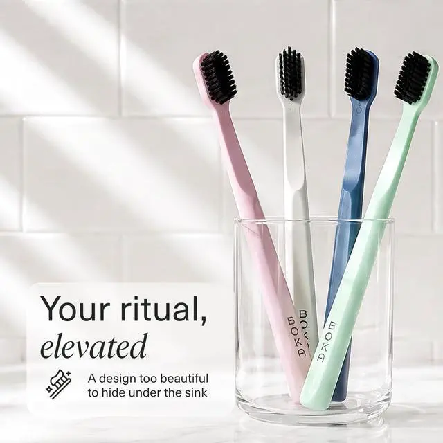 Alt view image 5 of 7 - Classic Soft Bristle Manual Toothbrush - Activated Charcoal | Tapered Bristles for Sensitive Gums - BPA-Free Adult and Kids Care - Travel Cap Included - Bioplastic Handle - White, 1Pk