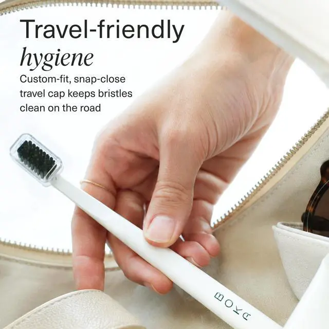 Alt view image 7 of 7 - Classic Soft Bristle Manual Toothbrush - Activated Charcoal | Tapered Bristles for Sensitive Gums - BPA-Free Adult and Kids Care - Travel Cap Included - Bioplastic Handle - White, 1Pk