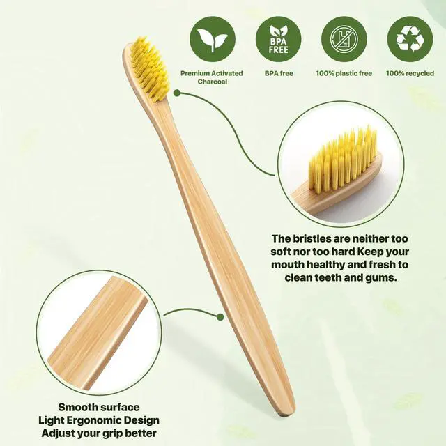 Alt view image 7 of 7 - 10 Vibrant Colors Bamboo Toothbrushes | BPA Free Soft Bristles Toothbrushes | Biodegradable & Compostable Eco-Friendly Toothbrushes | Natural Wooden Toothbrush - 100% Recycled Packaging
