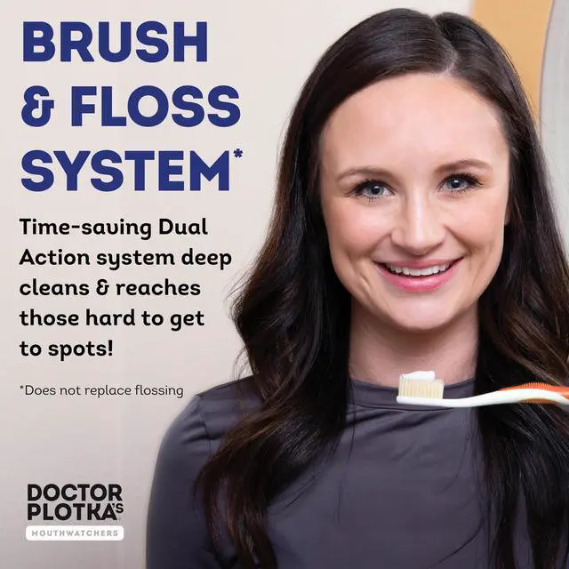 Alt view image 2 of 6 - Soft Flossing Manual Toothbrush, Adults, Ultra Clean, Orange | Floss-Tip Bristles for Sensitive Teeth and Gums, Soft Manual Brush, Deep Clean, BPA Free, Dr Plotka Design