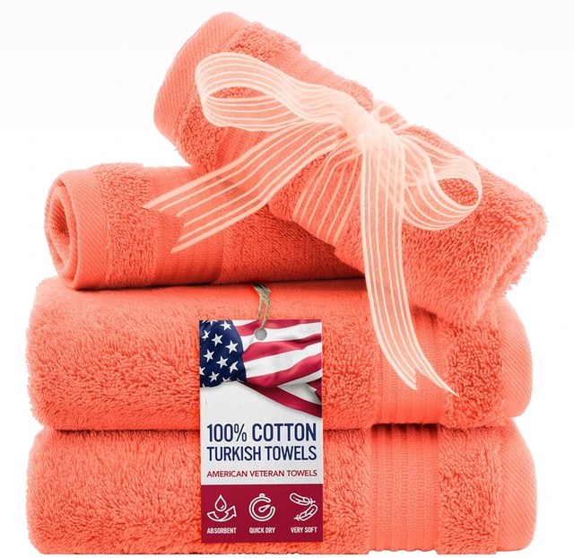 Main image of 100% Cotton Turkish Washcloths for Bathroom Essentials 4 Pack, Soft Absorbent Wash Cloths Quick Drying Small Towels Washrags, Coral