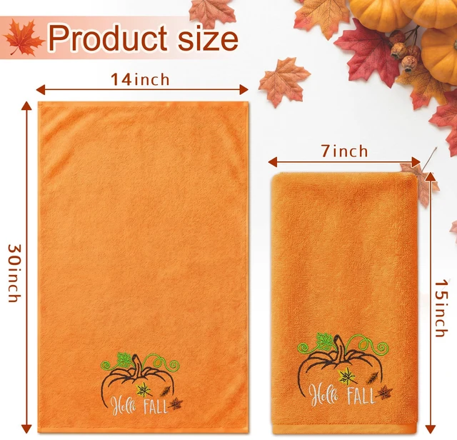 Alt view image 2 of 7 - Fall Hand Towels, Orange Embroidered Towel, Fall Bathroom Decor | Pumpkin Bathroom Towels, Autumn,14" x 30", Yellow, Kitchen Decorations for Drying, Cleaning, Cooking