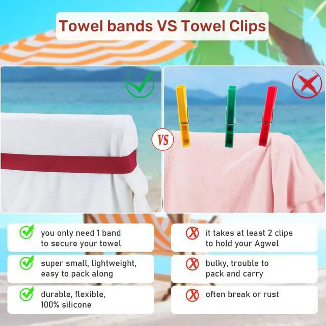 Alt view image 2 of 5 - Bands (4 Pack), Cruise Ship & Beach Essentials Better Than Clips | Beach,Pool & Cruise Chairs, Windproof Elastic Straps Stretch Extra Durable, Summer Travel Vacation Accessories(4 colors)