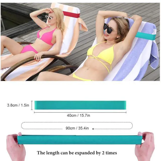 Alt view image 3 of 5 - Bands (4 Pack), Cruise Ship & Beach Essentials Better Than Clips | Beach,Pool & Cruise Chairs, Windproof Elastic Straps Stretch Extra Durable, Summer Travel Vacation Accessories(4 colors)