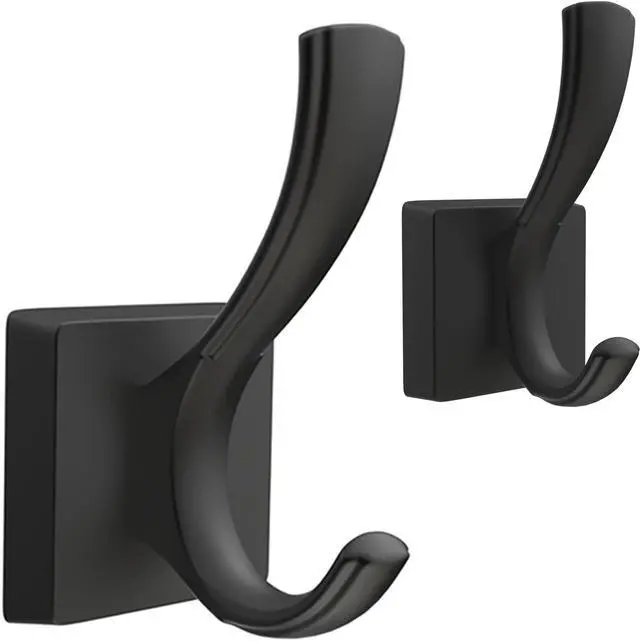 Main image of Black Towel Hooks, Coat Robe Hooks Bathroom Entryway Mudroom Pool Hooks for Wall Mount Hanging Towels Bathrobe Key Hat Backpack (2 Pack, Black)