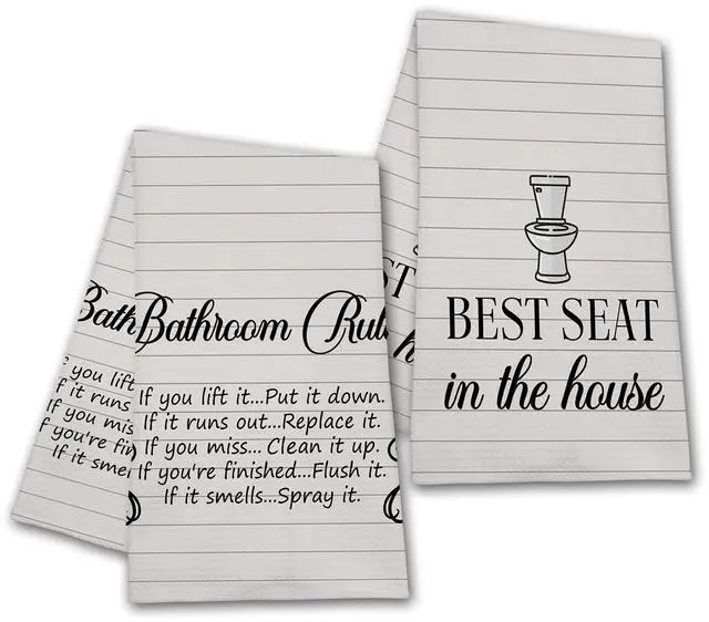 Main image of Funny Bath Quote Towels, Bathroom Rules Hand Towels, Housewarming Gifts for Women Hostess Friends, Farmhouse Home Bathroom Washroom Toilet Spa Dish Tea Towel Decor, Set of 2-08