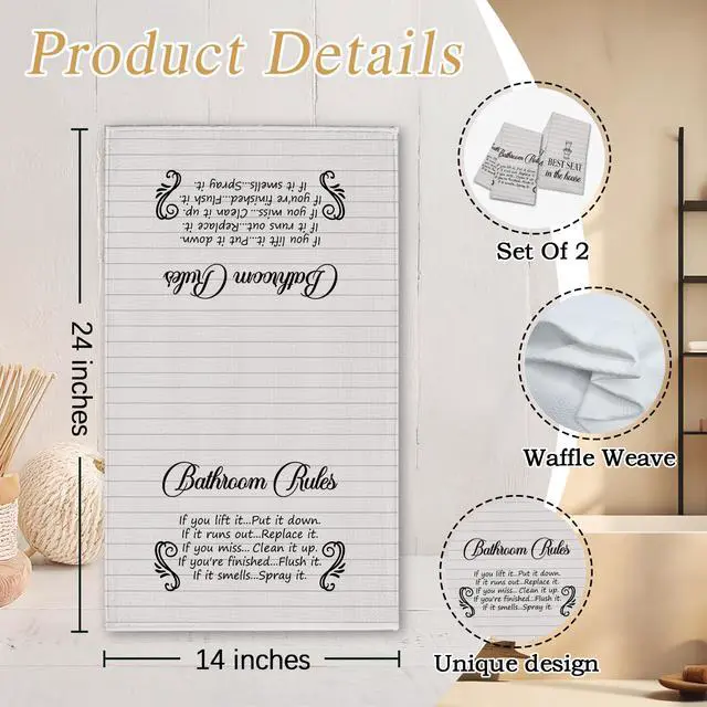 Alt view image 2 of 5 - Funny Bath Quote Towels, Bathroom Rules Hand Towels, Housewarming Gifts for Women Hostess Friends, Farmhouse Home Bathroom Washroom Toilet Spa Dish Tea Towel Decor, Set of 2-08