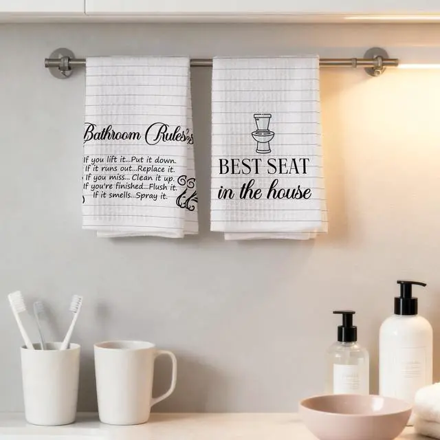 Alt view image 3 of 5 - Funny Bath Quote Towels, Bathroom Rules Hand Towels, Housewarming Gifts for Women Hostess Friends, Farmhouse Home Bathroom Washroom Toilet Spa Dish Tea Towel Decor, Set of 2-08