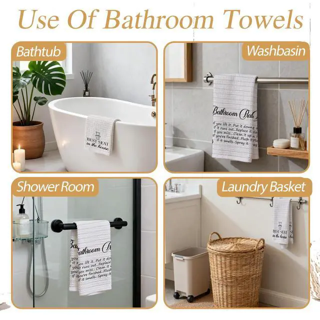 Alt view image 5 of 5 - Funny Bath Quote Towels, Bathroom Rules Hand Towels, Housewarming Gifts for Women Hostess Friends, Farmhouse Home Bathroom Washroom Toilet Spa Dish Tea Towel Decor, Set of 2-08