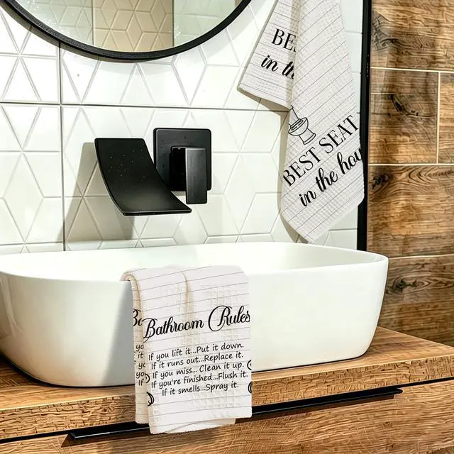 Alt view image 4 of 5 - Funny Bath Quote Towels, Bathroom Rules Hand Towels, Housewarming Gifts for Women Hostess Friends, Farmhouse Home Bathroom Washroom Toilet Spa Dish Tea Towel Decor, Set of 2-08