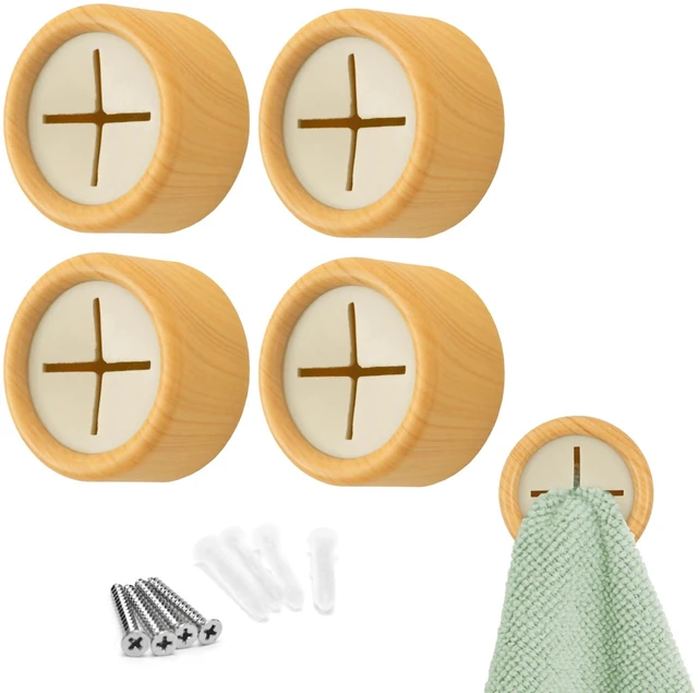 Main image of Adhesive Push Towel Hooks, 4 Pack, Bamboo | 2 Installation Options, Round Hooks for Kitchen, Bathroom, Garage and Home Use, Organization Hooks, Strong Grip