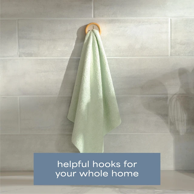 Alt view image 4 of 7 - Adhesive Push Towel Hooks, 4 Pack, Bamboo | 2 Installation Options, Round Hooks for Kitchen, Bathroom, Garage and Home Use, Organization Hooks, Strong Grip