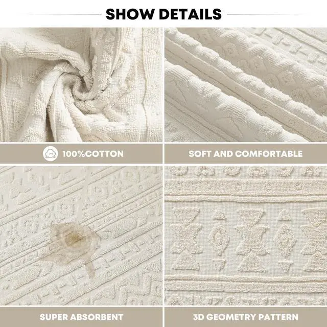 Alt view image 6 of 7 - 2 Pcs Beige 3D Geometric Design Jacquard Hand Towels for Bathroom, 100% Cotton Soft Absorbent Bathroom Decor Towels, 13.7 x 29.5 Inch