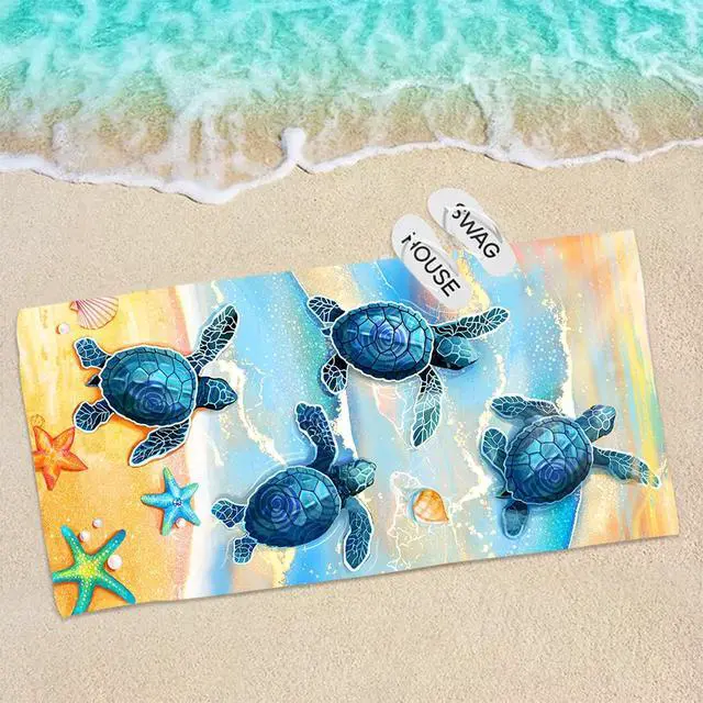 Alt view image 2 of 6 - Turtle Beach Towel, Sea Turtles Bath Towel Gifts for Women | Large Ocean Summer Starfish Seashells Microfiber Funny Sand Free Quick Dry Travel Towels for Yoga Sports 31" x 63"