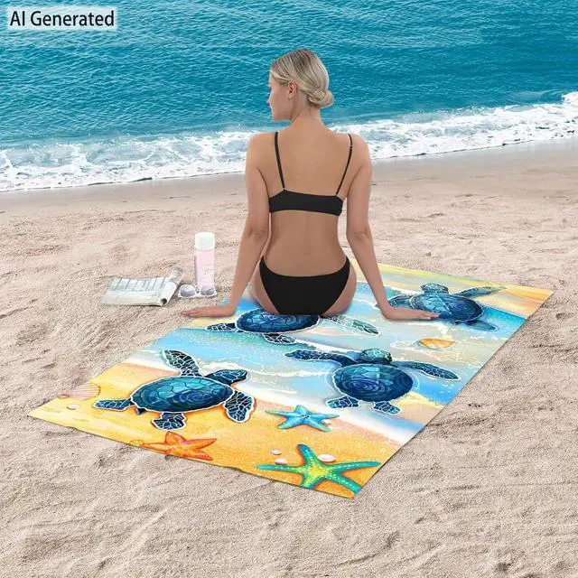 Alt view image 3 of 6 - Turtle Beach Towel, Sea Turtles Bath Towel Gifts for Women | Large Ocean Summer Starfish Seashells Microfiber Funny Sand Free Quick Dry Travel Towels for Yoga Sports 31" x 63"