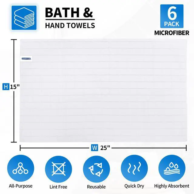 Alt view image 2 of 7 - White Hand Towels, 6 Pack 25''*15'' Microfiber Hand Towels for Bathroom Kitchen, All-Purpose Quick Dry Lint Free Soft Absorbent Wash Cloths, Gym Towels Bath Towels Bulk for Yoga Spa Hotel