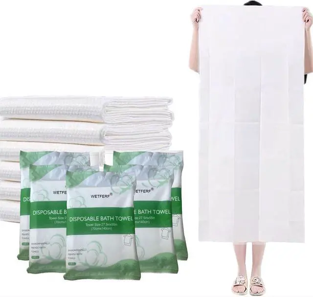 Alt view image 2 of 6 - 5 Pack Disposable Bath Towels Large 55"x27.5" Thick for Travel | Oversized 55 x 27.5 in, Non-Woven Single-Use, Hygienic for Hotel Gym Spa, Quick Dry, Travel Camping Portable, Sensitive Skin