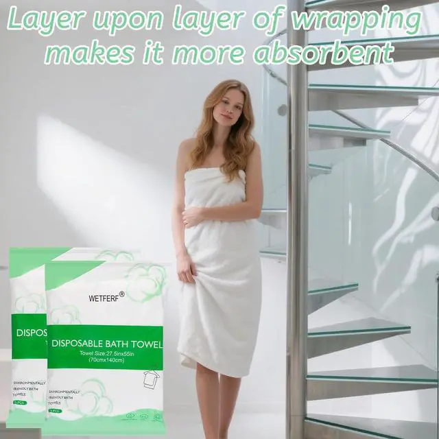 Alt view image 3 of 6 - 5 Pack Disposable Bath Towels Large 55"x27.5" Thick for Travel | Oversized 55 x 27.5 in, Non-Woven Single-Use, Hygienic for Hotel Gym Spa, Quick Dry, Travel Camping Portable, Sensitive Skin