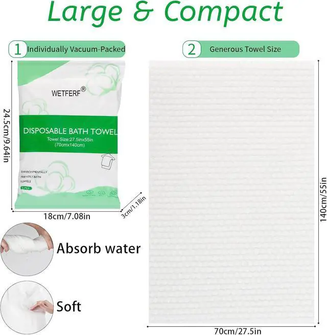 Alt view image 5 of 6 - 5 Pack Disposable Bath Towels Large 55"x27.5" Thick for Travel | Oversized 55 x 27.5 in, Non-Woven Single-Use, Hygienic for Hotel Gym Spa, Quick Dry, Travel Camping Portable, Sensitive Skin