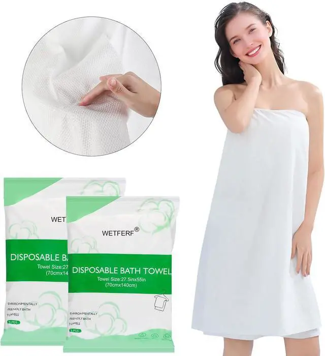 Alt view image 6 of 6 - 5 Pack Disposable Bath Towels Large 55"x27.5" Thick for Travel | Oversized 55 x 27.5 in, Non-Woven Single-Use, Hygienic for Hotel Gym Spa, Quick Dry, Travel Camping Portable, Sensitive Skin
