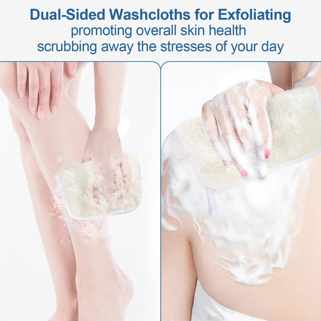 Alt view image 2 of 7 - Exfoliating Washcloth (3 Pack), Shower Cloth for Body and Face Exfoliator Scrubber, Two Sides Exfoliate Shower Rag Wash Cloths Nylon Cotton Loofah Sponge Scrub Towel estropajos para el cuerpo