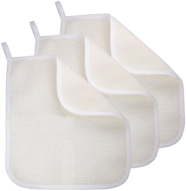 Main image of Exfoliating Washcloth (3 Pack), Shower Cloth for Body and Face Exfoliator Scrubber, Two Sides Exfoliate Shower Rag Wash Cloths Nylon Cotton Loofah Sponge Scrub Towel estropajos para el cuerpo