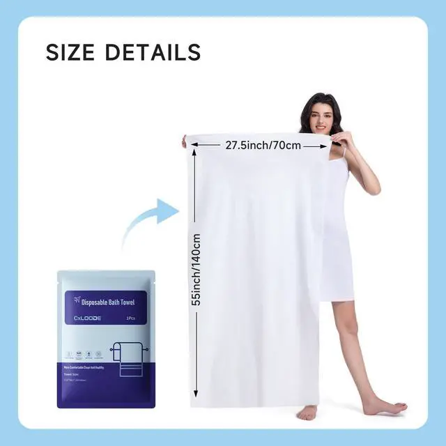 Alt view image 2 of 7 - 5 Pcs Disposable Bath Towels for Travel Larger And Thicker, 55.1 x 27.5" | Disposable Towels Travel Towel Reusable for Hotel Travel Essential, for Hiking Camping Sports Swimming and Traveling
