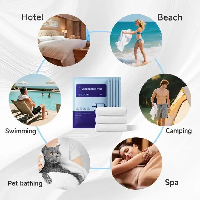 Alt view image 5 of 7 - 5 Pcs Disposable Bath Towels for Travel Larger And Thicker, 55.1 x 27.5" | Disposable Towels Travel Towel Reusable for Hotel Travel Essential, for Hiking Camping Sports Swimming and Traveling