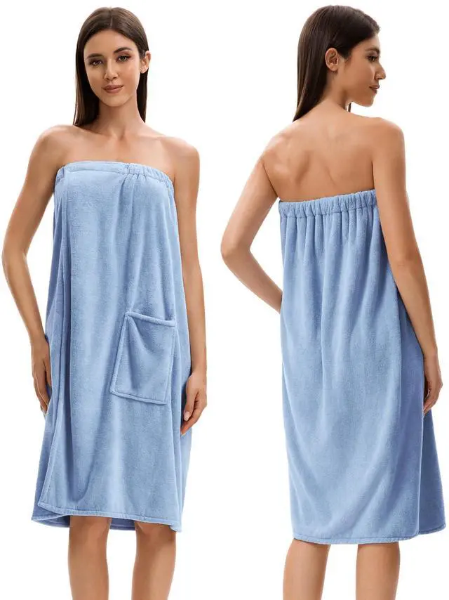 Main image of Towel Wrap For Women After ShowerPlush Bath Robe FemaleSauna Spa Wrap Around Towels With Pockets (US, Alpha, One Size, Regular, Regular, Light Blue)