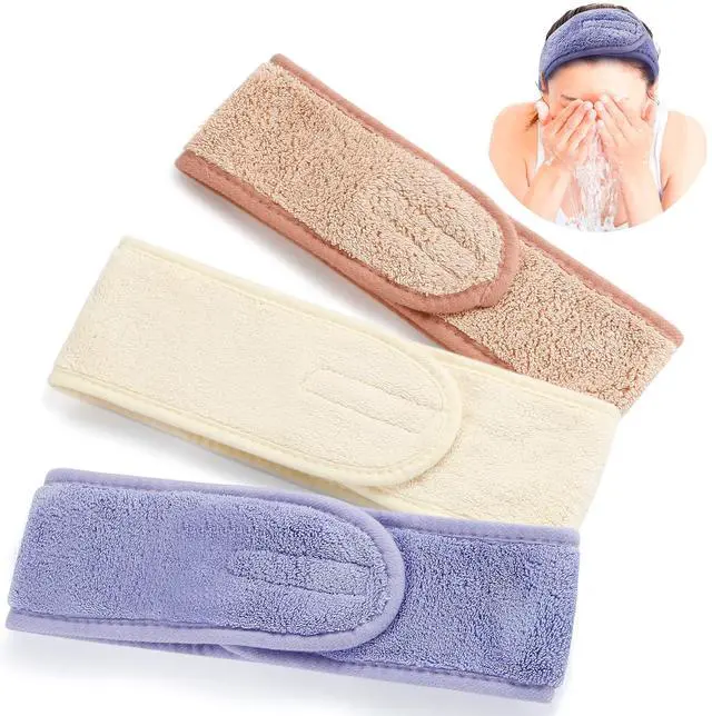 Main image of Spa Facial Headband 3 Pcs Adjustable Makeup Head Wrap with Magic Tape, Sweat Hair Towel for Sport, Face Wash and Shower