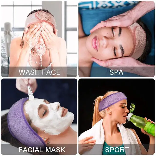 Alt view image 5 of 7 - Spa Facial Headband 3 Pcs Adjustable Makeup Head Wrap with Magic Tape, Sweat Hair Towel for Sport, Face Wash and Shower