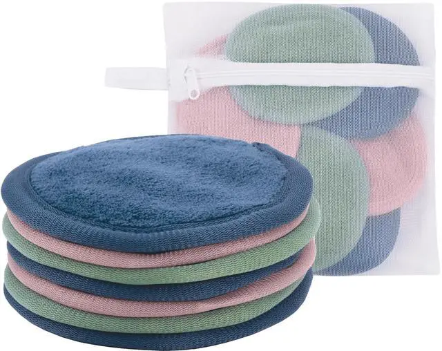 Main image of Makeup Remove Wipes, 7 Pack + Bag, 4" Diameter, Assorted Colors | Soft Microfiber, Laundry and Storage Bag Included, Reusable, Machine Washable, Remove Makeup, Travel Essential