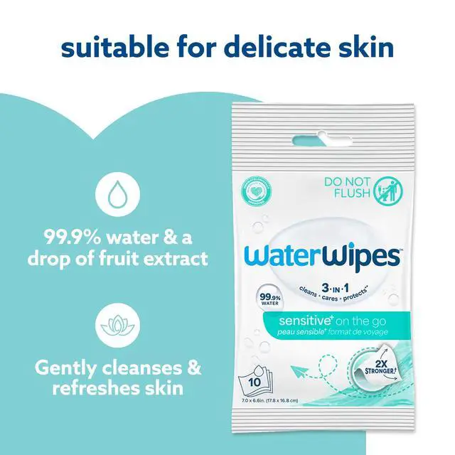 Alt view image 2 of 7 - Beauty Sensitive+ On-The-Go Facial Wipes, 99.9% Water, Unscented Hypoallergenic Face Cleanser Wipes for Sensitive Skin, Double Cleanse & Skincare Routine, 100ct, (10 Packs)