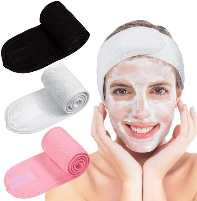 Main image of 3Pcs Spa Facial Headband Make Up Wrap Head Terry Cloth Headband Adjustable Washable Towel for Shower Makeup Face Washing Skincare Facial Treatment Sport Fits (White, Black, Pink)