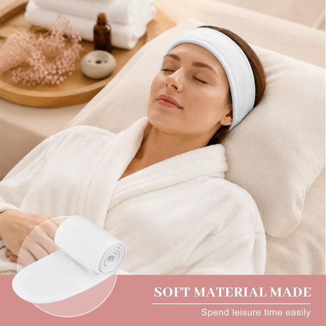 Alt view image 4 of 7 - 3Pcs Spa Facial Headband Make Up Wrap Head Terry Cloth Headband Adjustable Washable Towel for Shower Makeup Face Washing Skincare Facial Treatment Sport Fits (White, Black, Pink)