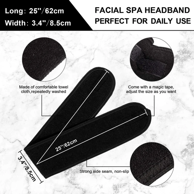 Alt view image 2 of 7 - 3Pcs Spa Facial Headband Make Up Wrap Head Terry Cloth Headband Adjustable Washable Towel for Shower Makeup Face Washing Skincare Facial Treatment Sport Fits (White, Black, Pink)
