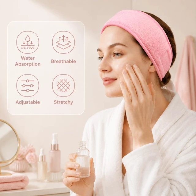 Alt view image 3 of 7 - 3Pcs Spa Facial Headband Make Up Wrap Head Terry Cloth Headband Adjustable Washable Towel for Shower Makeup Face Washing Skincare Facial Treatment Sport Fits (White, Black, Pink)