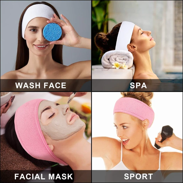 Alt view image 7 of 7 - 3Pcs Spa Facial Headband Make Up Wrap Head Terry Cloth Headband Adjustable Washable Towel for Shower Makeup Face Washing Skincare Facial Treatment Sport Fits (White, Black, Pink)