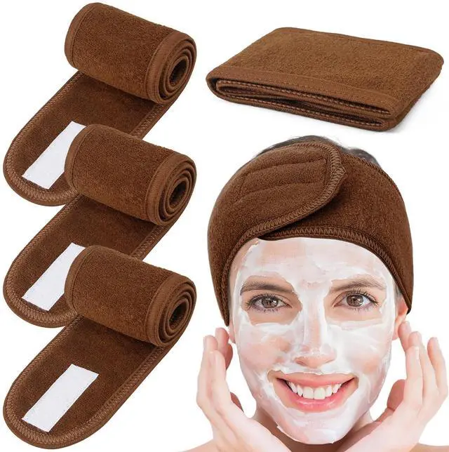 Main image of 4Pcs Spa Facial Headbands Make Up Wrap Head Terry Cloth Headband Soft Adjustable Towel Band for Face Washing Shower Facial Cover Yoga (Coffee)