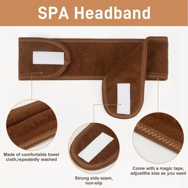 Alt view image 3 of 7 - 4Pcs Spa Facial Headbands Make Up Wrap Head Terry Cloth Headband Soft Adjustable Towel Band for Face Washing Shower Facial Cover Yoga (Coffee)