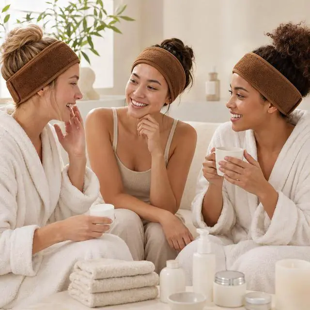 Alt view image 4 of 7 - 4Pcs Spa Facial Headbands Make Up Wrap Head Terry Cloth Headband Soft Adjustable Towel Band for Face Washing Shower Facial Cover Yoga (Coffee)