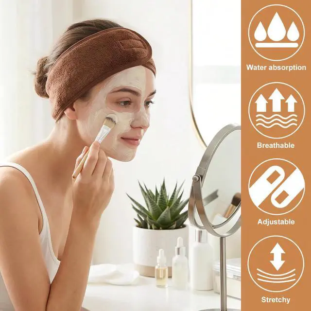 Alt view image 5 of 7 - 4Pcs Spa Facial Headbands Make Up Wrap Head Terry Cloth Headband Soft Adjustable Towel Band for Face Washing Shower Facial Cover Yoga (Coffee)