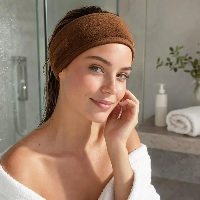 Alt view image 6 of 7 - 4Pcs Spa Facial Headbands Make Up Wrap Head Terry Cloth Headband Soft Adjustable Towel Band for Face Washing Shower Facial Cover Yoga (Coffee)