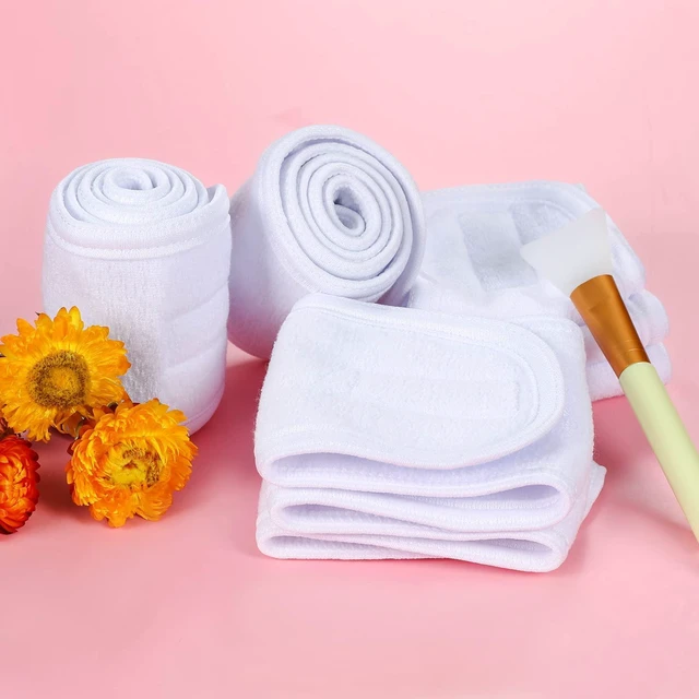 Alt view image 4 of 6 - 4PCS Facial Spa Headbands for wahsing Face Makeup Shower Bath Wrap (White)