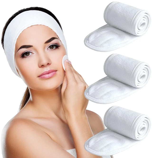 Main image of Spa Headband 3 Pack Ultra Soft Adjustable Face Wash Headband Terry Cloth Stretch Make Up Wrap for Face Washing, Shower, Facial Mask, Yoga (White)